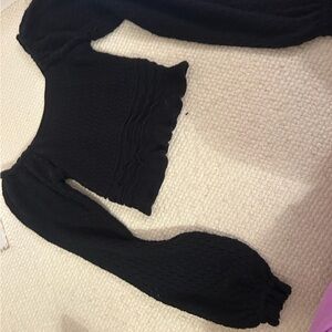 Aqua Black Textured Knit Top